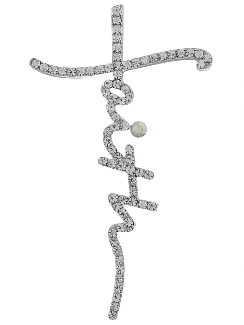 New Silver Rhinestone Faith Cross Brooch Pin Coquette Spiritual